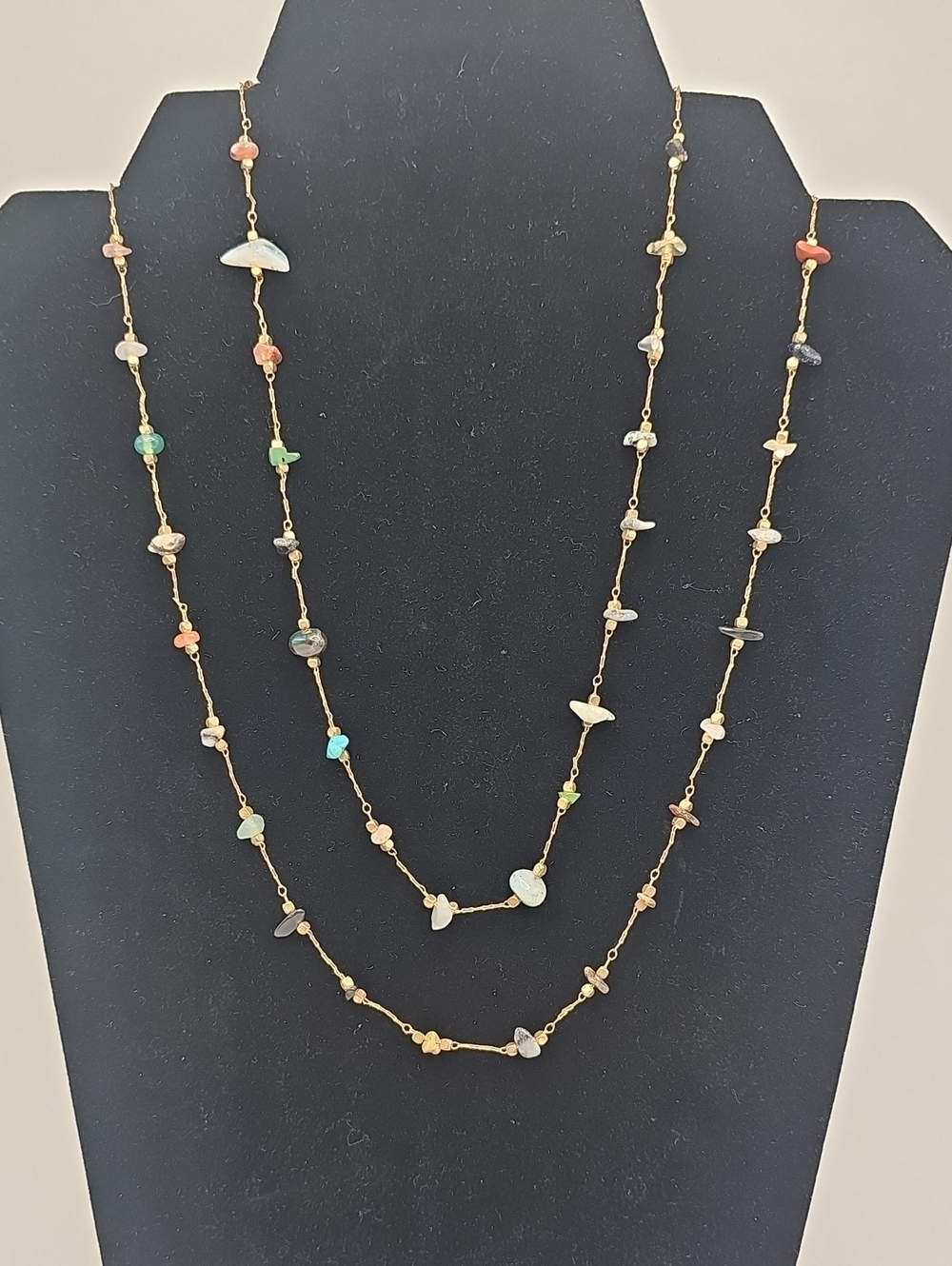 Delicate Gold Chain Natural Multi-Stone Beaded Layered Necklace